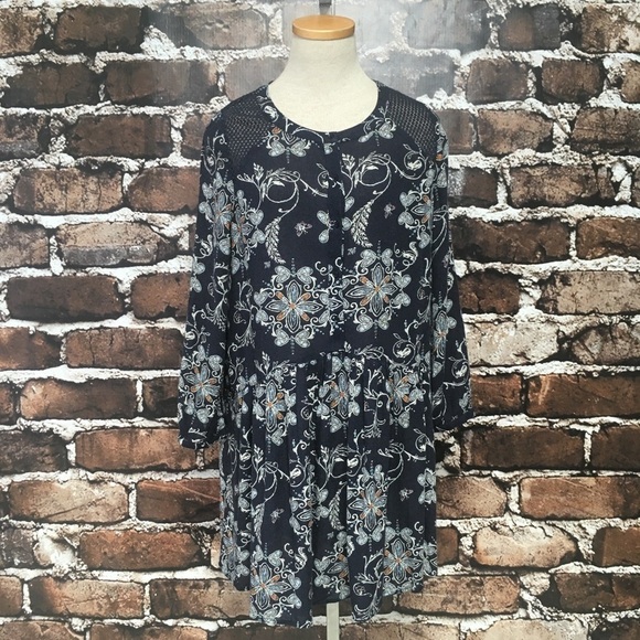 Hinge Dress Boho Floral Butterfly Blue Small - Picture 7 of 13